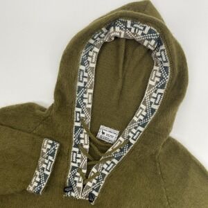 Alpaca Connection Sweater Womens Medium Green Wool Blend Hooded Cottagecore Folk